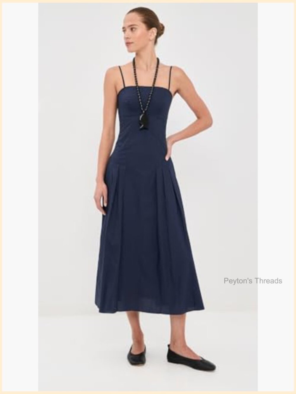 Lightweight Non-Stretch Poplin Square Neck Midi Dress with Pockets - Picture 5 of 6